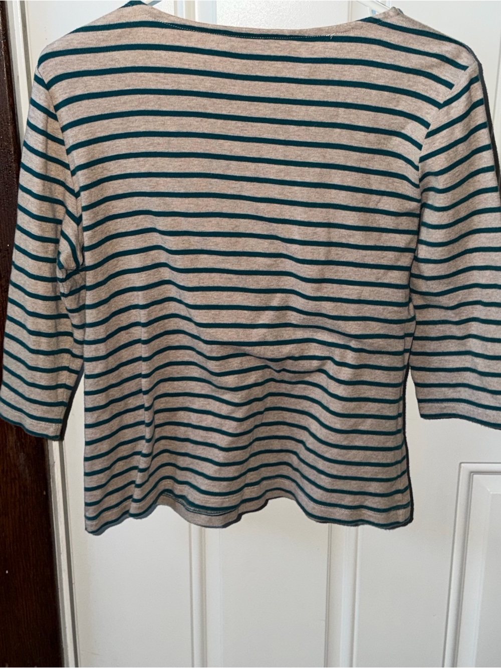 Christopher & Banks Women’s Petite PM Tan/Teal Striped Knit Boat Neck Studded